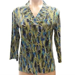Rafaella Abstract Double VNeck Blouse Top Shirt